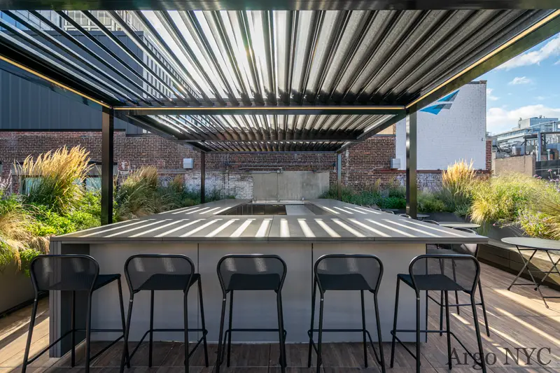 2000 series outdoor shelter covering an outside bar at Argo NYC