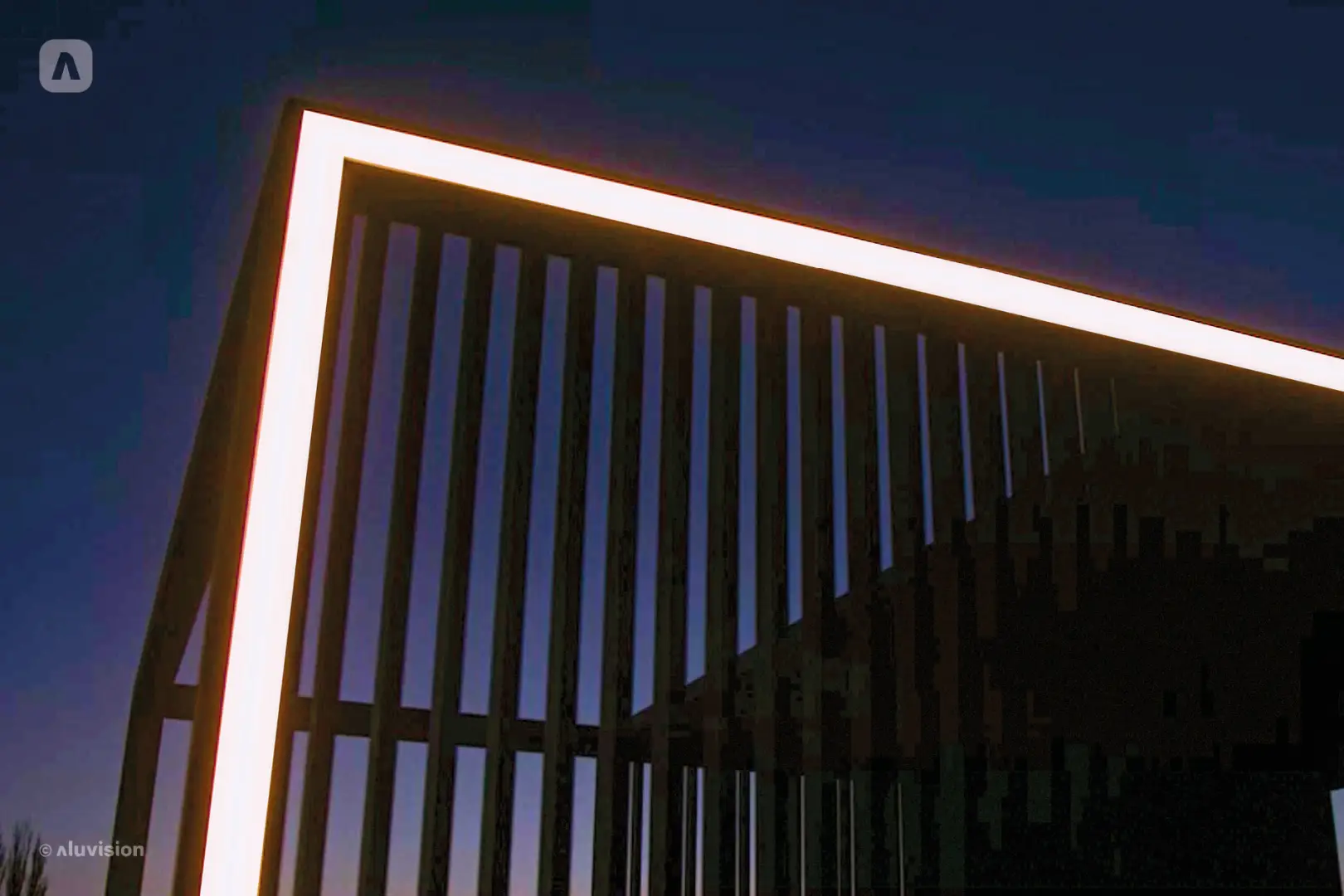 pure pergola frame lights at night