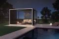 pure pergola poolside at dusk