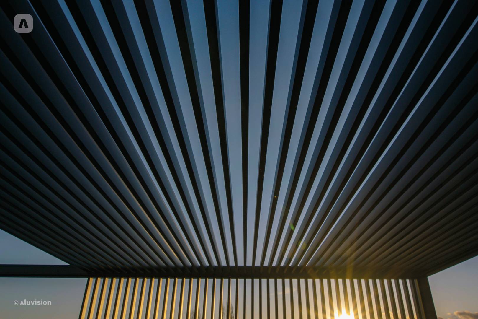 pure pergola roof closeup at dusk