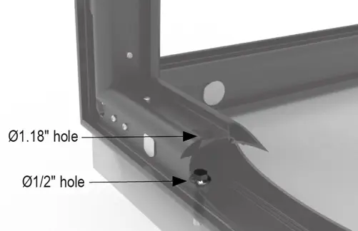 Ground mount for Box
• Fixation point every 5′ (1,5m)
• Staggered holes Ø1.18″ & Ø1/2″
• Fasteners not provided