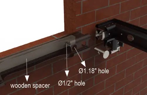 Wall fixation (attached units)
• Fixation point every 5′ (1,5m)
• Staggered holes Ø1.18″ & Ø1/2″
• Fasteners not provided