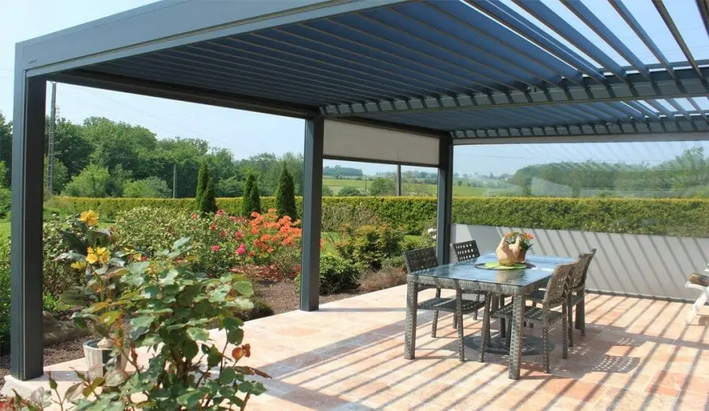 architectural modular 2000 series outdoor shelter with louvered roof