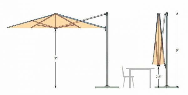 rendering and dimensions of p6 square umbrella