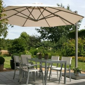 P6 Round Cantilever Umbrella over an outdoor seating area