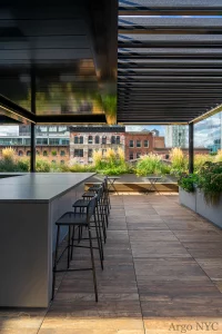 2000 series outdoor shelter covering an outside bar at Argo NYC